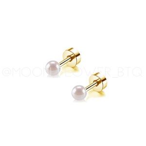 3mm Pearl Flat Back Screw-On Earrings – 18K Gold Plated Stainless Steel